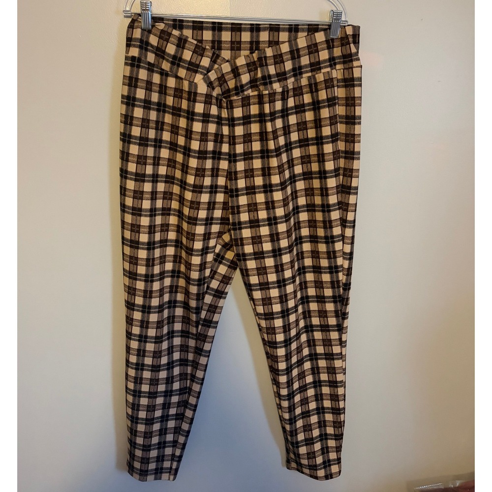 SHEIN Curve Brown Plaid High Waisted Ankle Pants 3XL Tapered Pull On Trousers